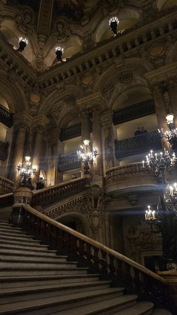 Look 2 — Grand staircase, evening