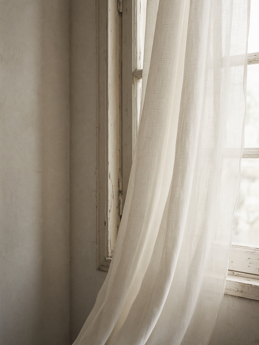 Ivory cloth at a window, soft daylight