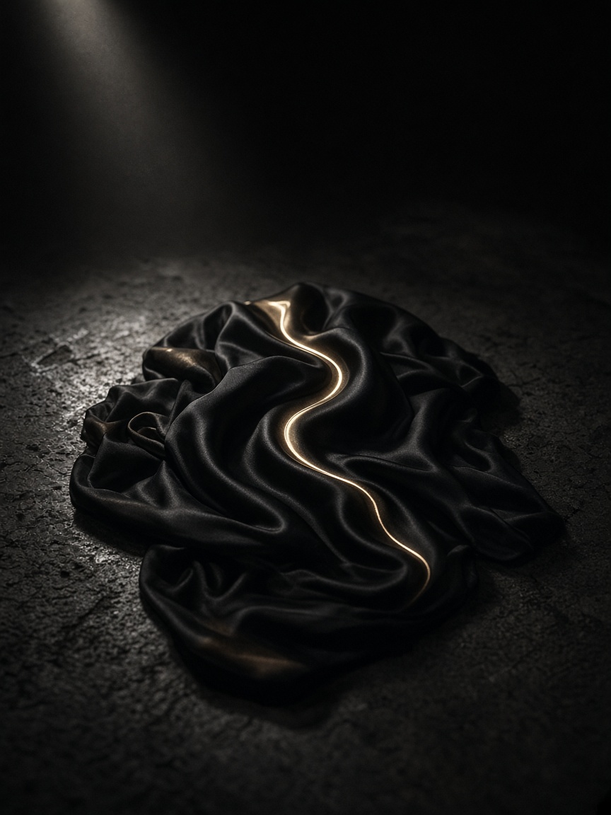 Black satin at night, one gold line of light