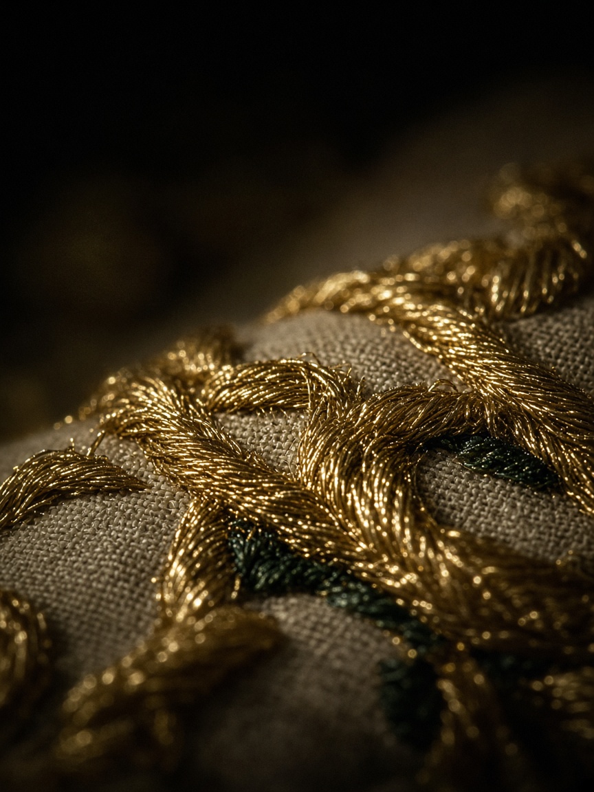 Champagne gold embroidery thread, extreme macro
