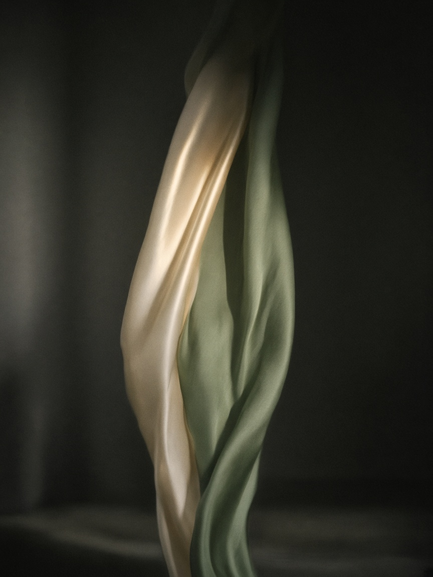 Ivory and sage TENCEL drape in darkness