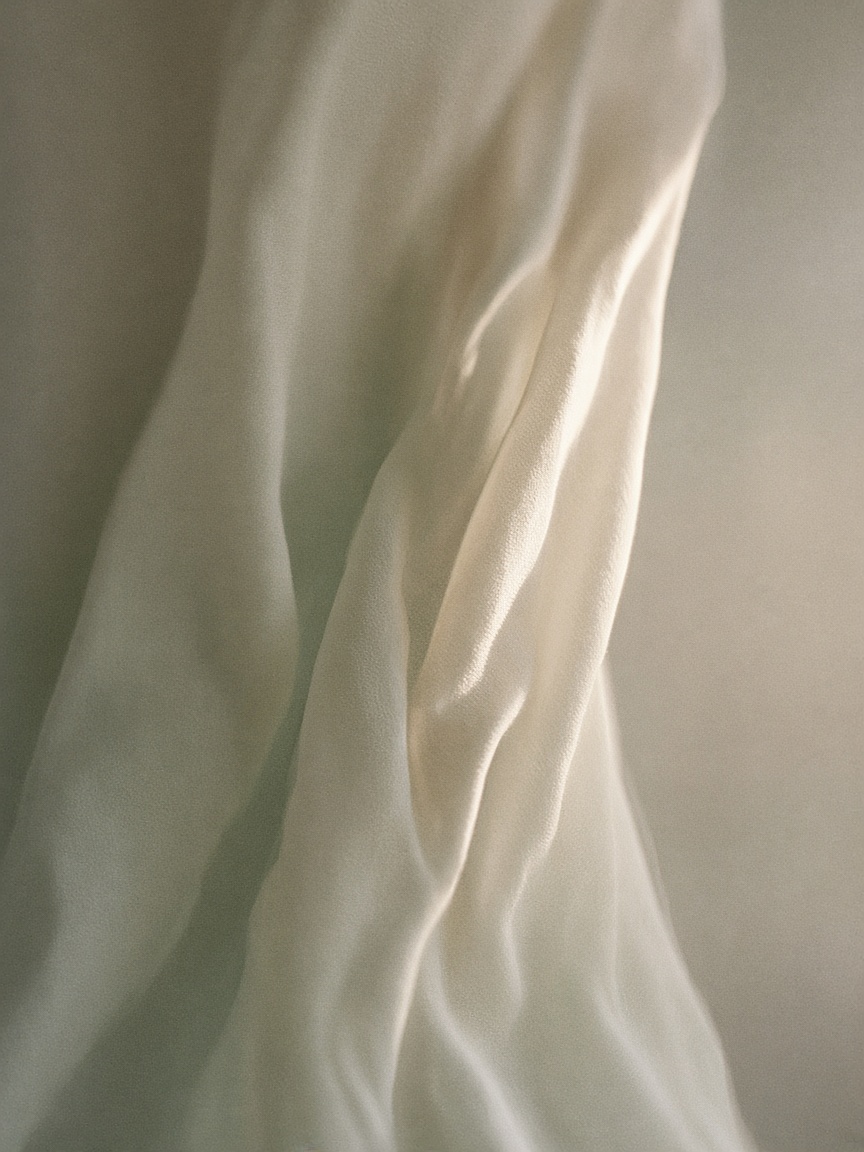 Ivory TENCEL drape, vertical, soft window daylight