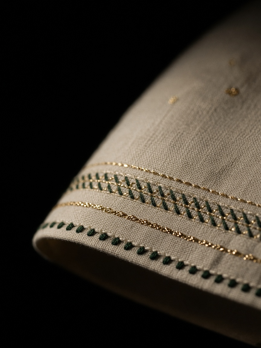 Embroidered abaya hem, forest and champagne gold thread